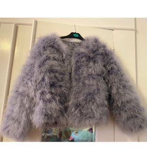 Grey furry long sleeve coat size:m